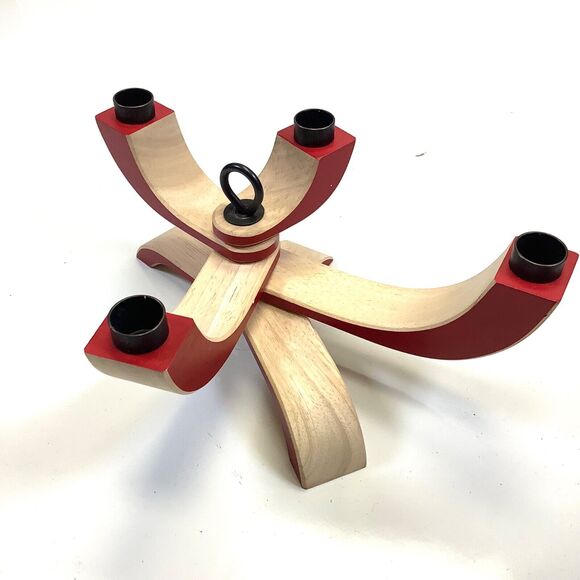 Design House Stockholm MCM Nordic 4 Arm Red Wood Candlestick Candle Holder - Picture 1 of 8